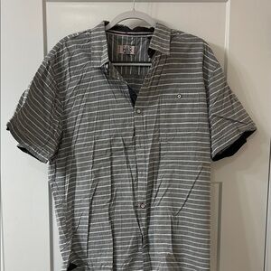 Men's Gray and White Striped Button Down Shirt